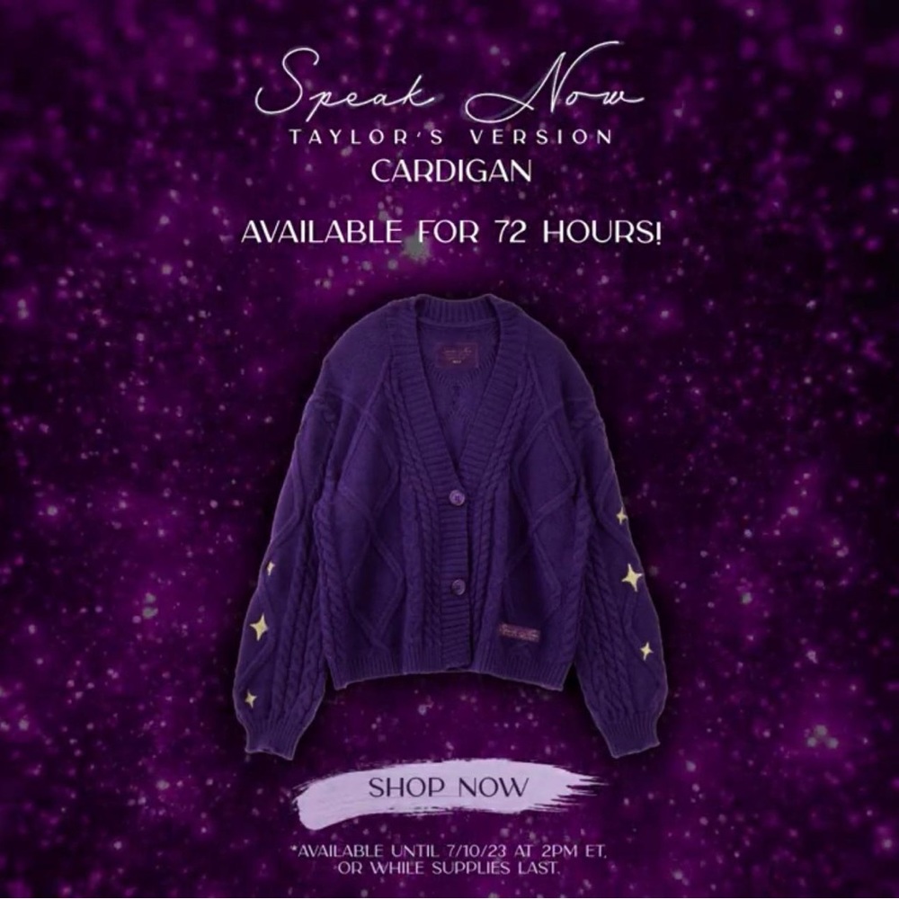 Taylor Swift purple gold Speak Now knit cardigan sweater MD/LG